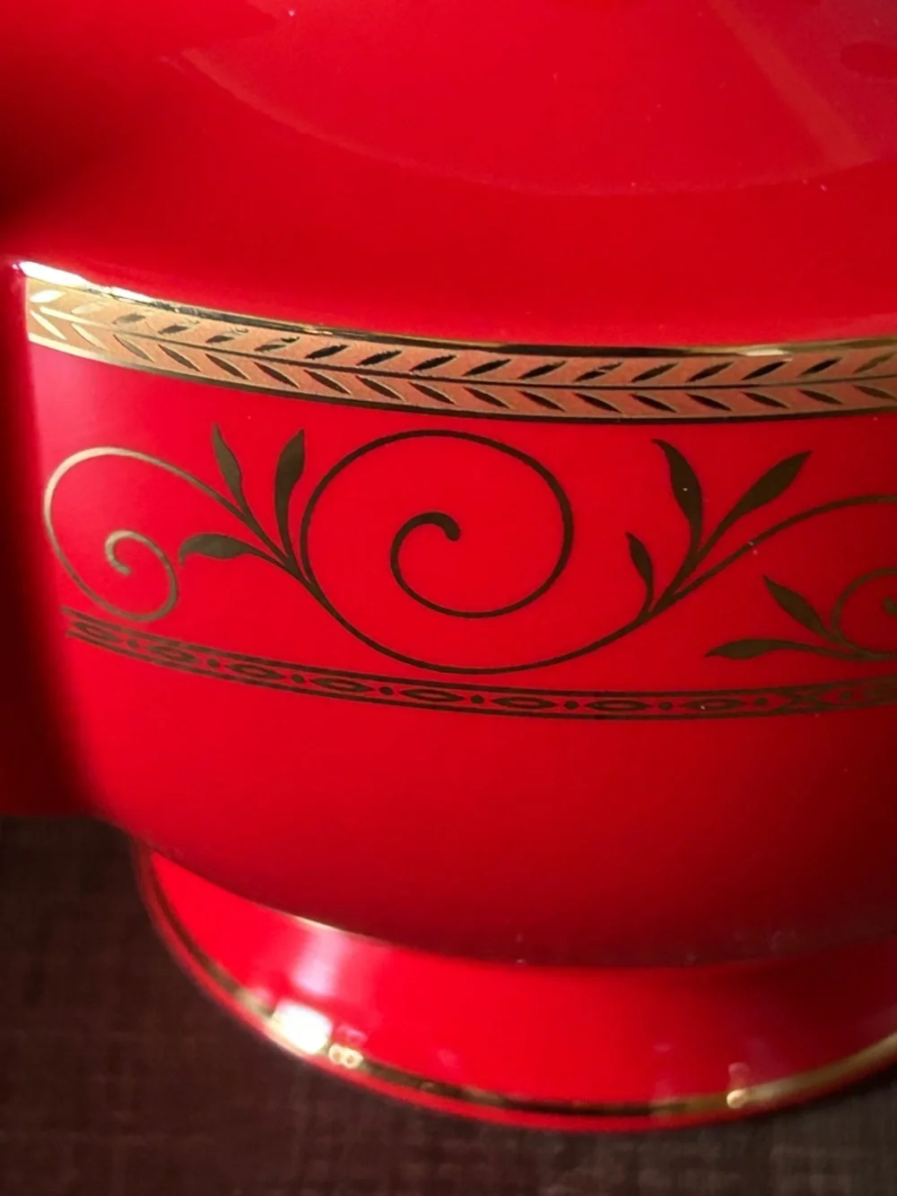 Teavana Ruby Filigree Teapot Fine Bone China Gold Scrollwork Discontinued